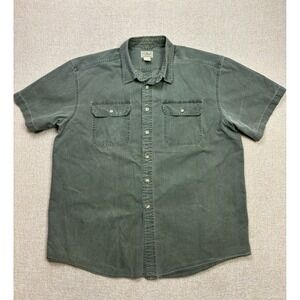 LL Bean Mens XL Regular Short Sleeve Button Down Shirt Olive Green Cotton